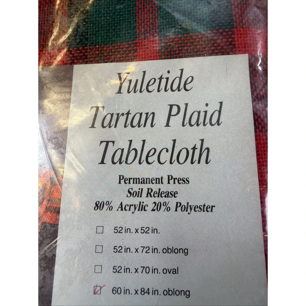 VTG Avon Yuletide Tartan Plaid Christmas Tablecloth 60x84 Oblong Holiday NOS NIP